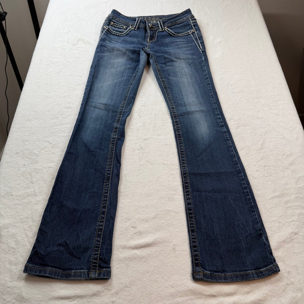 Miss Chic Flare Jeans Womens Size 3 Blue Good Rhinestone Contrast Stitch MC1323C